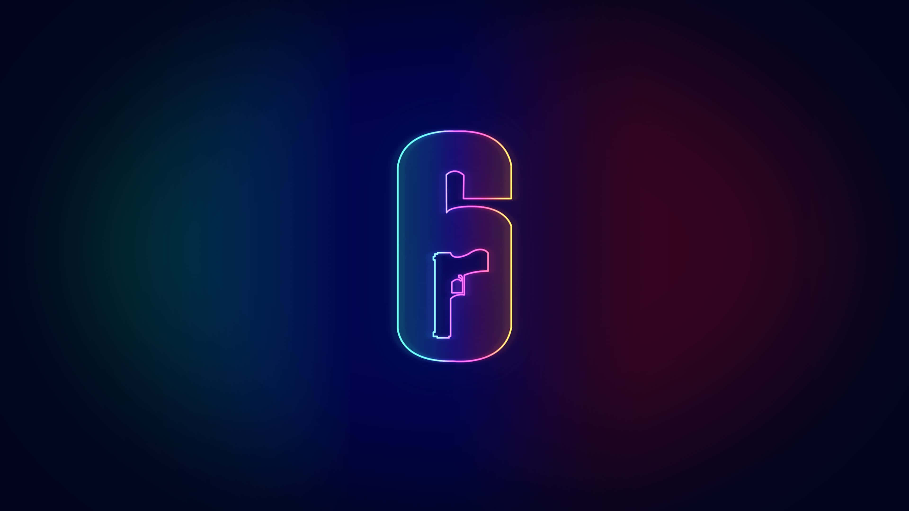 Neon Rainbow 桌布 壁紙 — 一個發光的霓虹數字六，帶有漸變色調，背景為深色漸變。