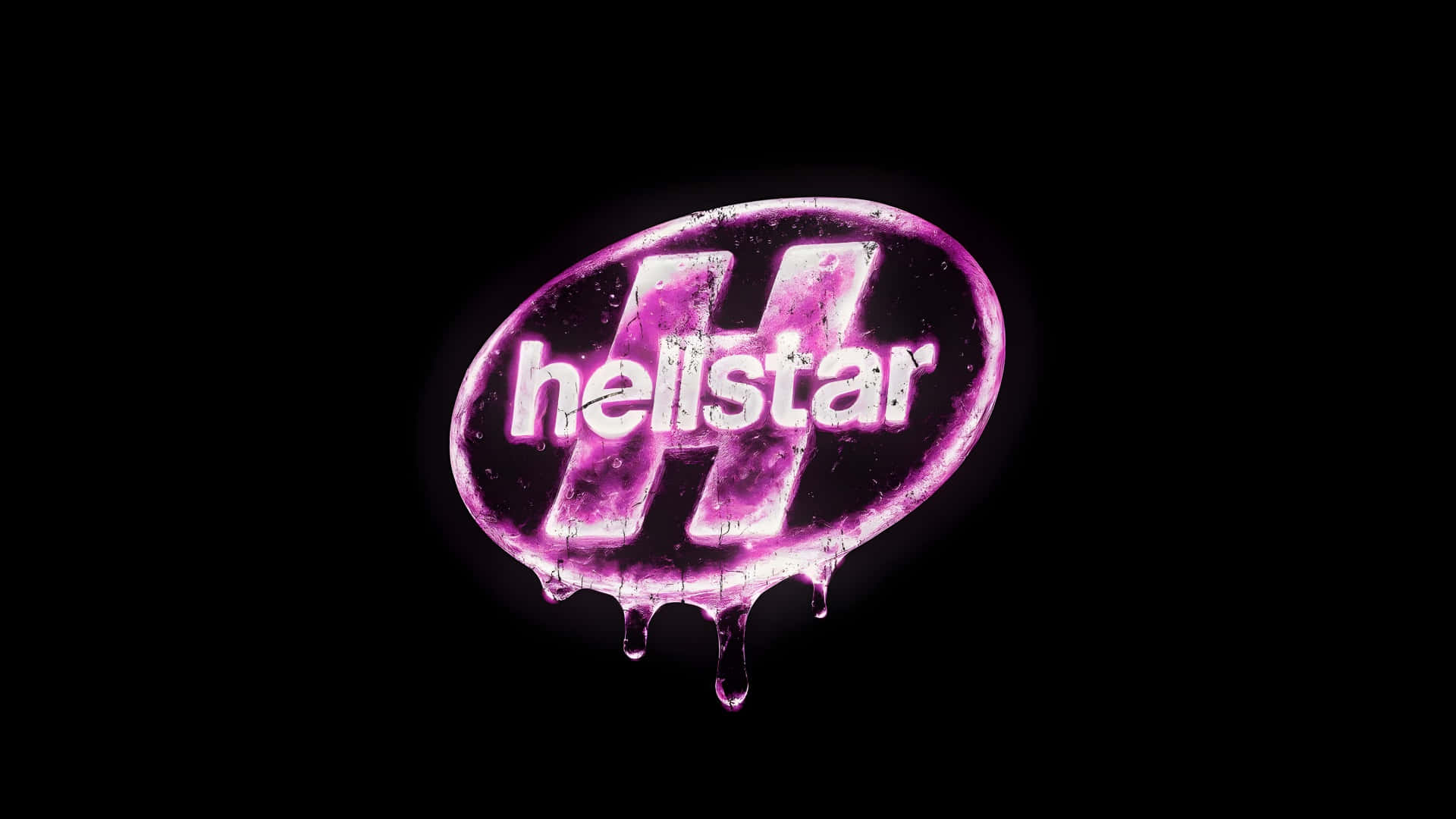  壁紙 — 一個發光的粉紅色霓虹燈牌，上面寫著「hellstar」，在黑色背景上滴落。
