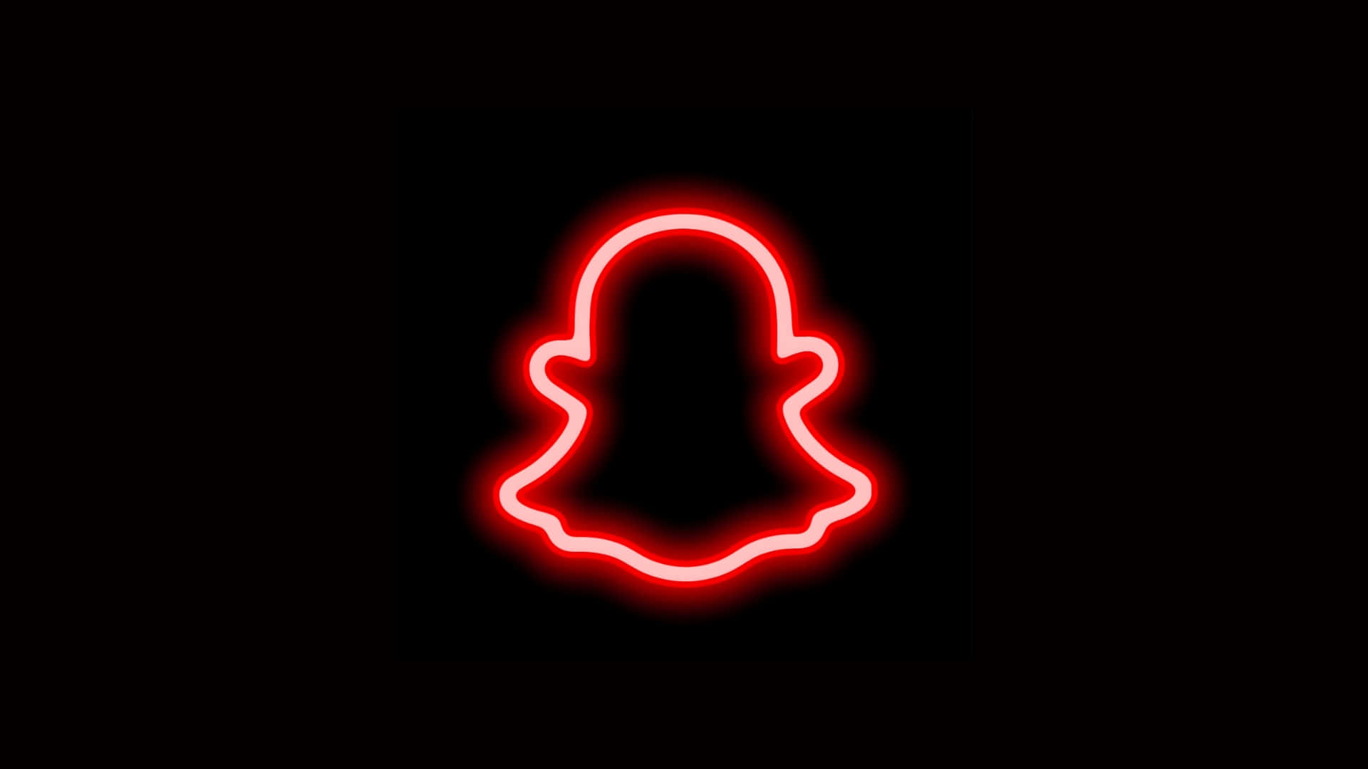  壁紙 — 在純黑色背景上，Snapchat 鬼魂標誌的發光紅色霓虹輪廓。