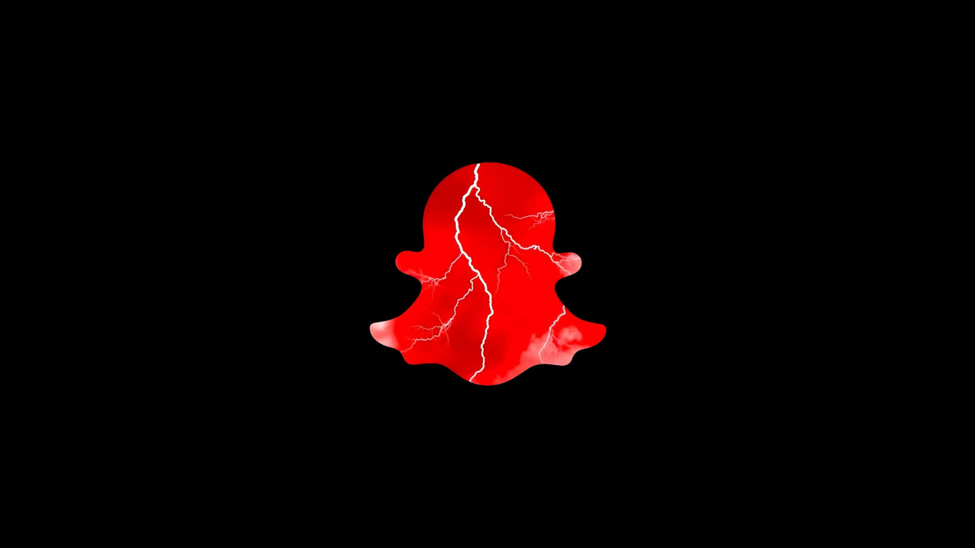  壁紙 — 一個發光的紅色Snapchat鬼魂圖標，在純黑色背景上閃爍著白色閃電。