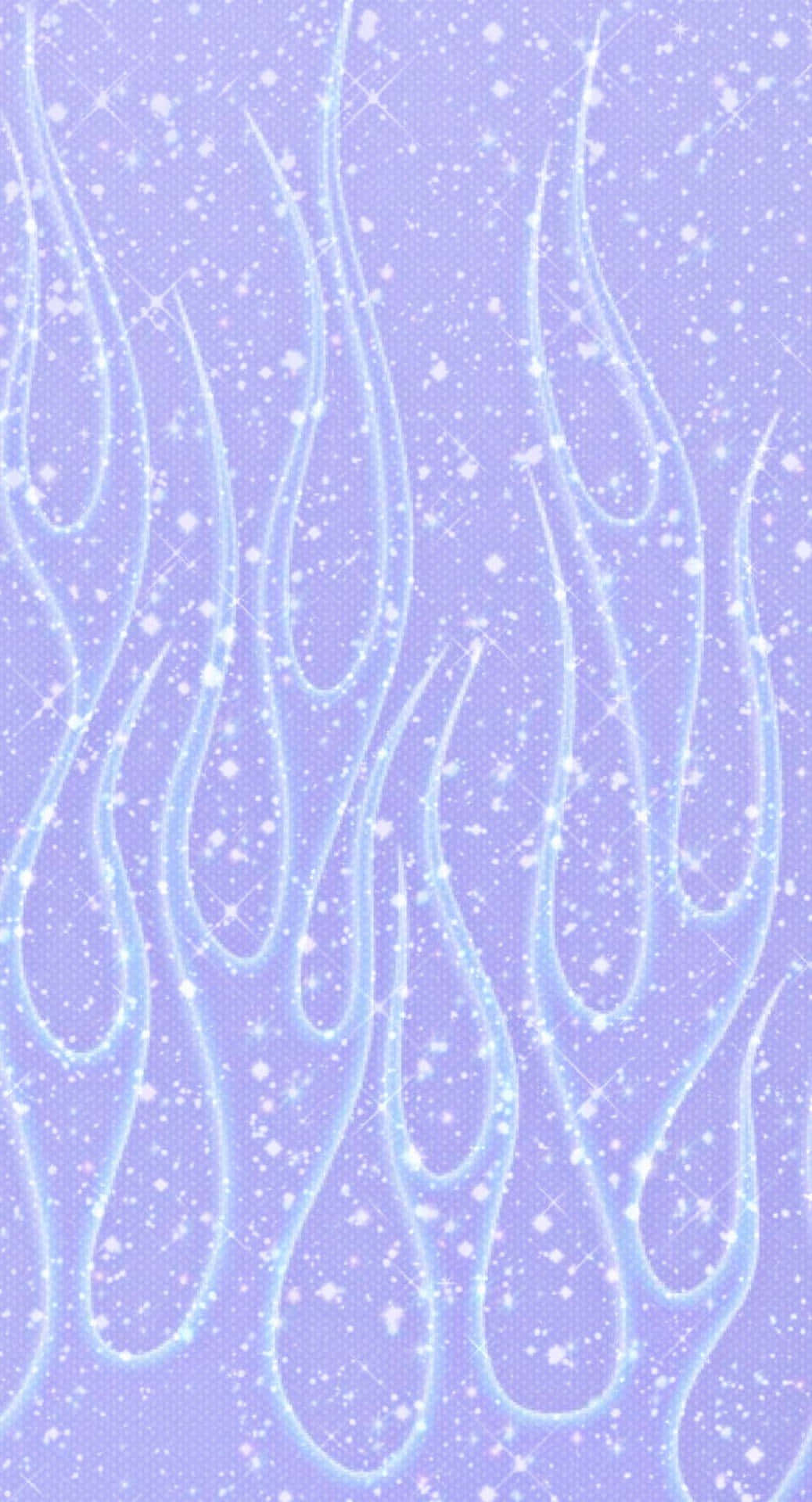  壁紙 — 發光的白色火焰狀條紋在點綴著閃爍星星的柔和薰衣草背景上舞動。
