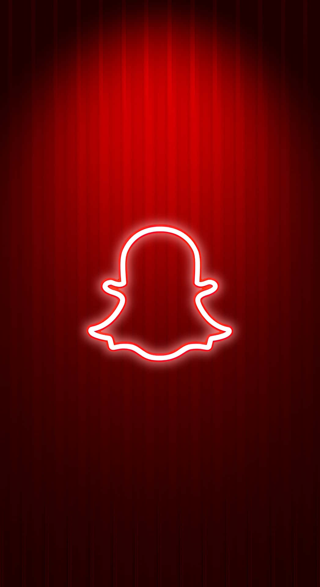  壁紙 — 發光白色霓虹Snapchat鬼魂標誌，居中於深紅色漸變背景，帶有垂直光條紋。