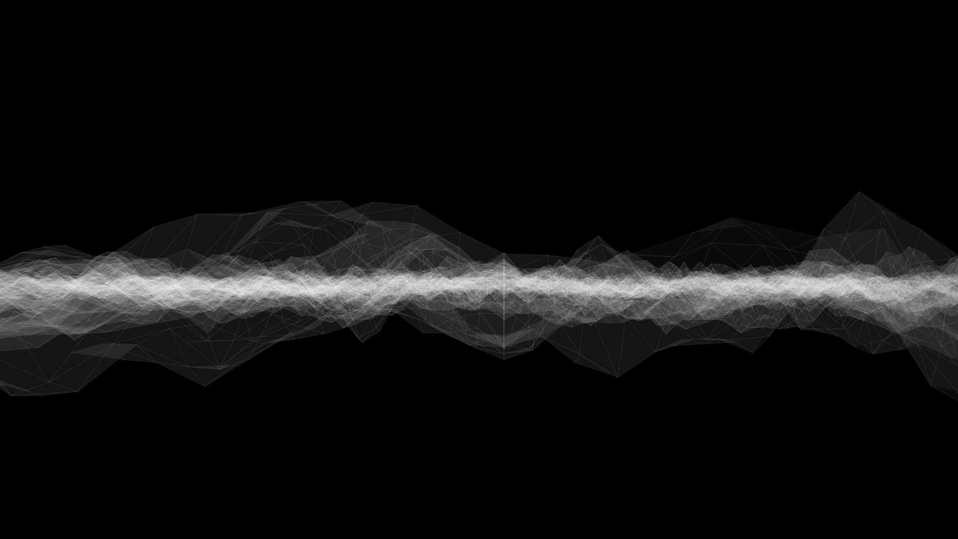 Minimalist Geometric 桌布 壁紙 — 發光的白色多邊形波浪在純黑色背景上水平流動，營造出未來數碼抽象圖案。