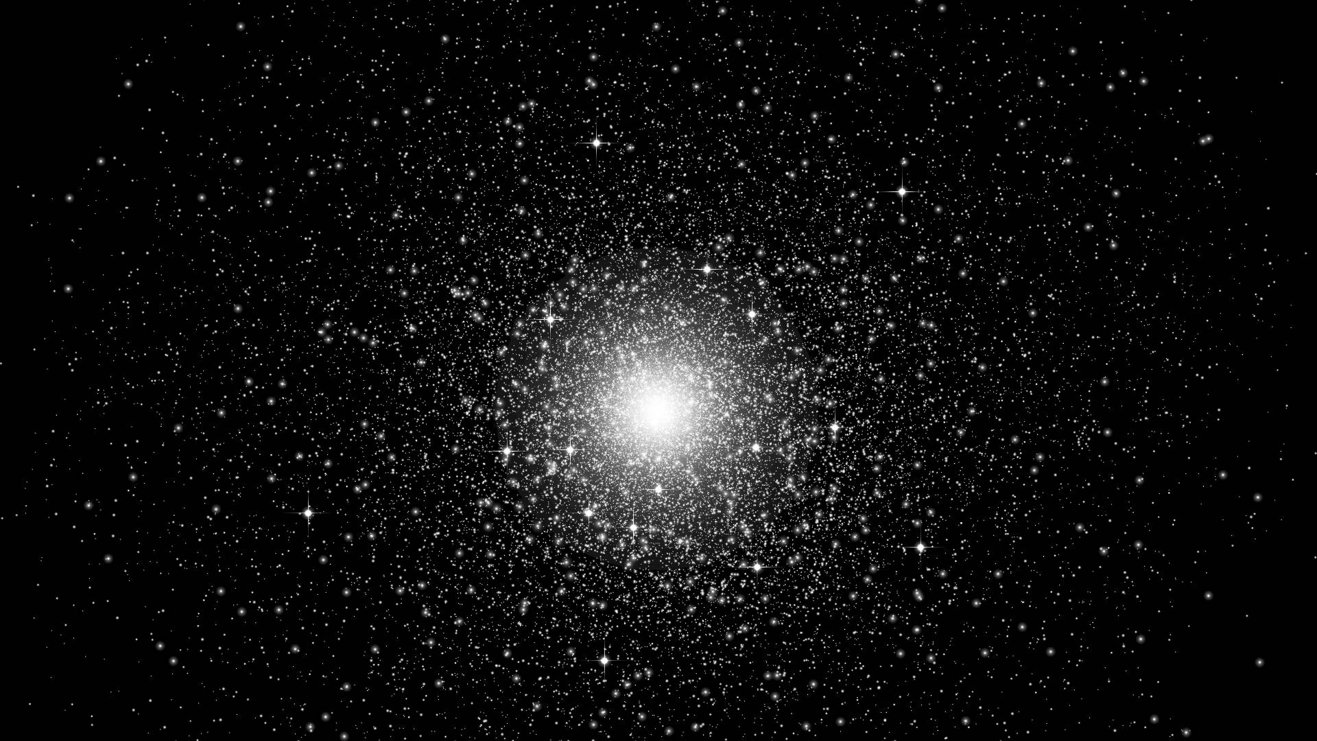 Gmail星際銀河 壁紙 — 密集的星團在深邃的黑色宇宙虛空中散發光芒，點綴著零星的光點。