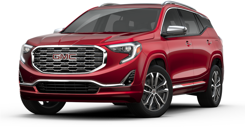 紅色GMC 2023款SUV 壁紙 — 一輛亮紅色GMC Acadia SUV以四分之三正面視角展示，背景為黑色，配以影樓燈光。