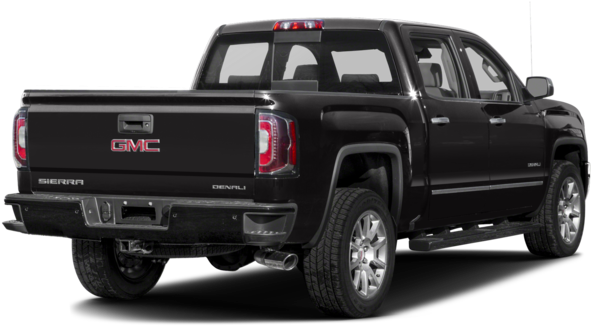 黑色GMC Sierra Denali皮卡 壁紙 — 從後方四分之三角度展示的時尚黑色GMC Sierra Denali皮卡，突顯其鍍鉻裝飾和堅固設計。