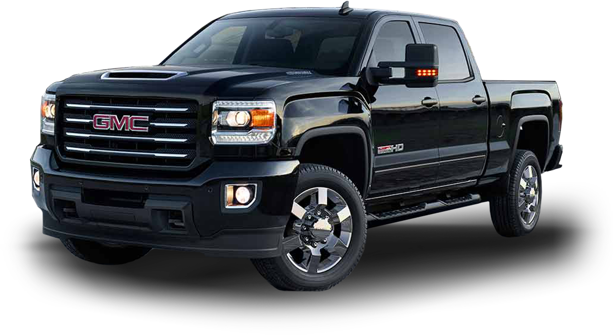 黑色 GMC Sierra 拾貨車 壁紙 — 一輛時尚的黑色GMC Sierra 1500皮卡車，帶有鍍鉻裝飾和LED燈，在純黑色背景下大膽展示。