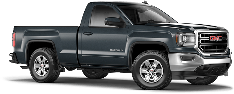 GMC Sierra皮卡側面視圖 壁紙 — 一輛時尚的深灰色 GMC Sierra 皮卡車在黑色背景前以側面展示。
