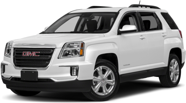 白色GMC SUV側面視圖 壁紙 — 一輛純白色的GMC Terrain SUV，在攝影棚燈光下展示，帶有鍍鉻飾邊和合金輪圈。