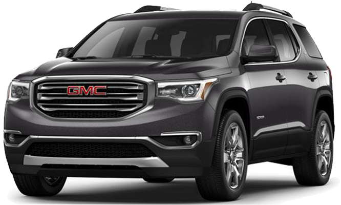 黑色GMC SUV外觀 壁紙 — 一輛時尚深灰色GMC Acadia SUV，在工作室拍攝，帶有鍍鉻裝飾和現代車頭燈。