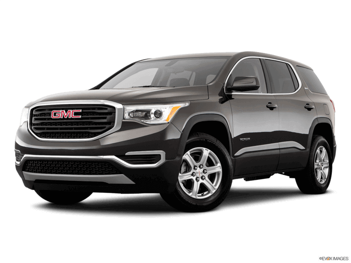 黑色 GMC SUV 側影 壁紙 — 一輛時尚的深灰色GMC Acadia SUV在純黑色背景下的攝影棚燈光中展示。