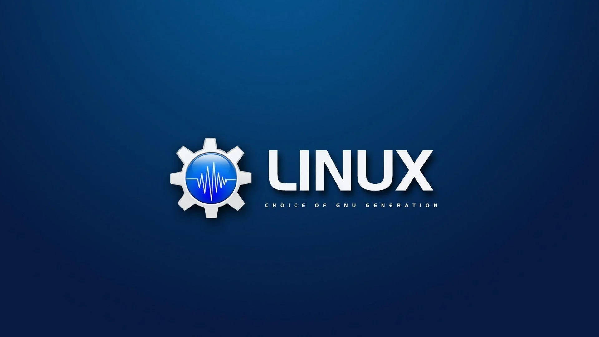 Linux標誌，帶有齒輪和波形，位於藍色漸變背景上