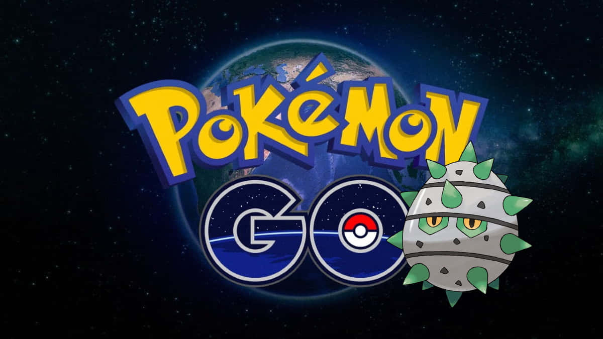 寶可夢GO宇宙鐵刃 壁紙 — Pokémon GO 標誌漂浮在星空地球前，旁邊有一隻帶刺的寶可夢。