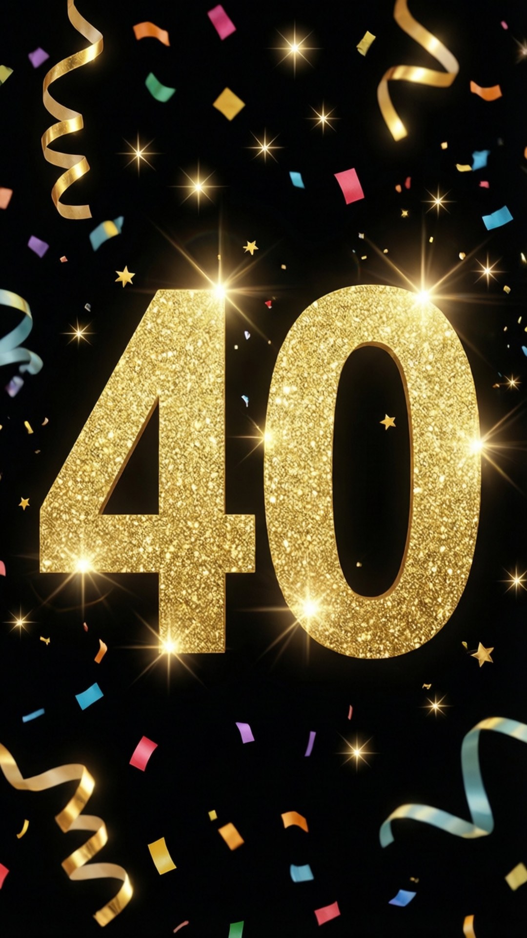 金色數字40，帶有紙屑和閃光，用於40歲生日慶祝。