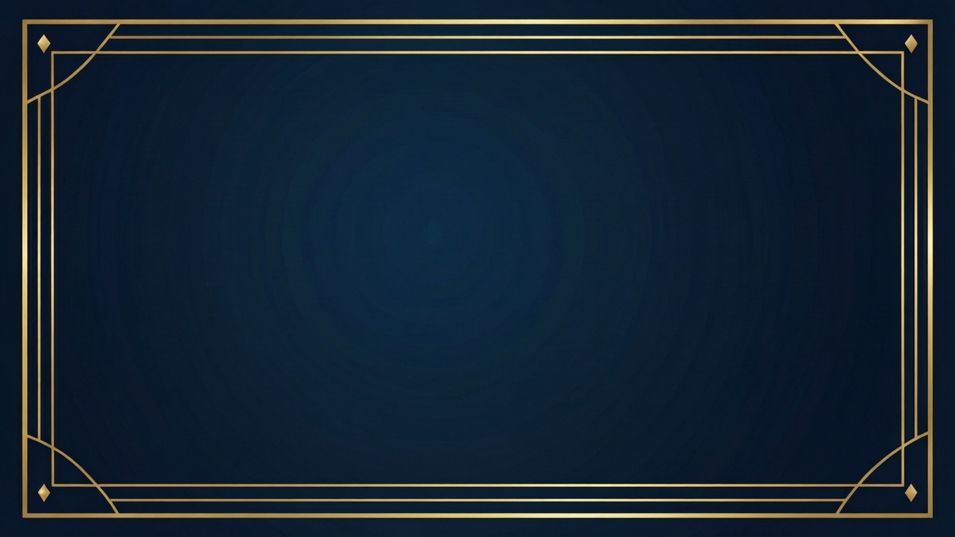 Gold Geometric Border 壁紙 — 在深藍色漸變背景上帶有微妙徑向光效的優雅金色幾何框架。