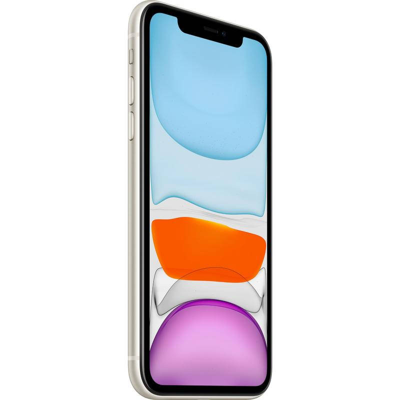 金色iPhone顯示帶有藍色、橙色和紫色形狀的彩色抽象桌布。