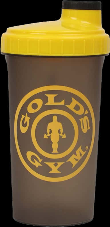 Gold's Gym 蛋白質搖搖杯 壁紙 — 一個棕色和黃色的Gold's Gym搖搖杯，帶有醒目的標誌，展示舉重剪影。