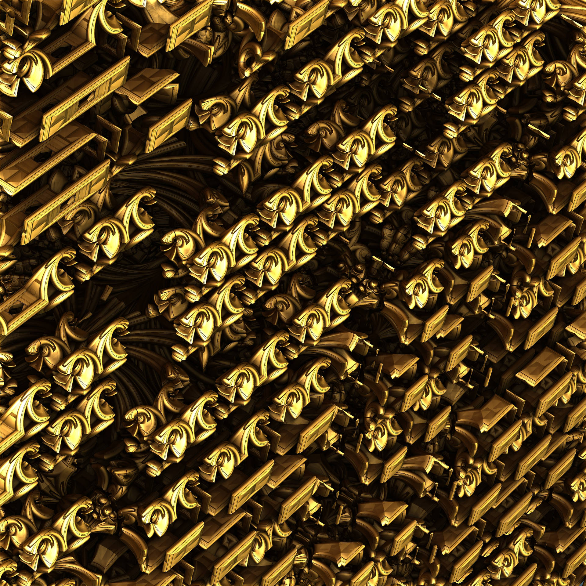 由金色分形碎片抽象構成的金結構。
