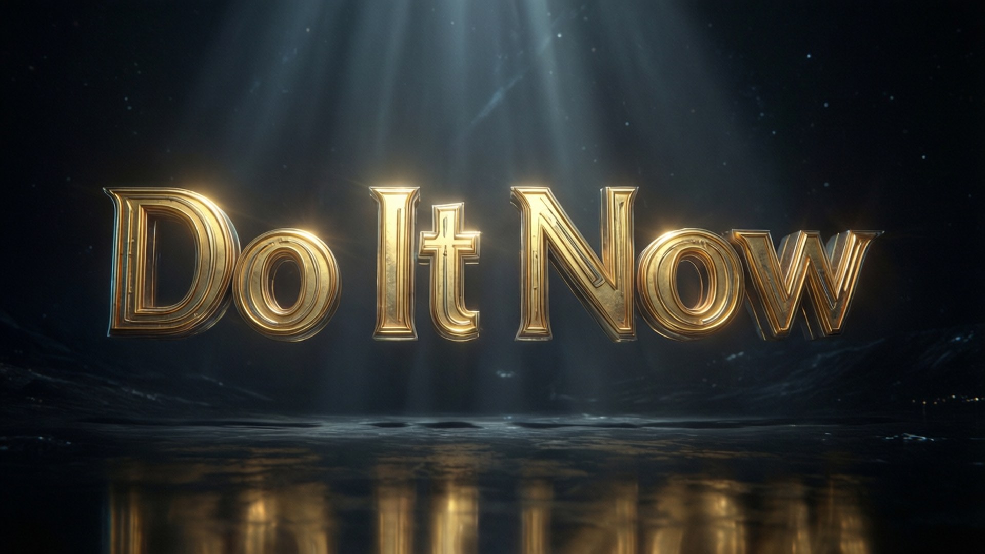 金色勵志文字Do It Now被聚光燈照亮在反光表面上。