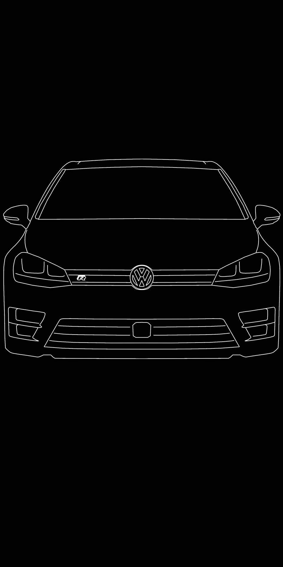 黑色背景上以白色線條繪製的福士汽車正面線條藝術。