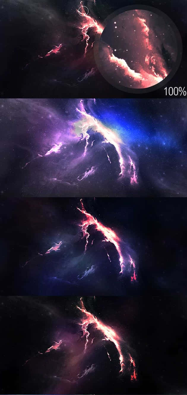 在深空中發出粉紅色和紫色雲彩的宇宙星雲。