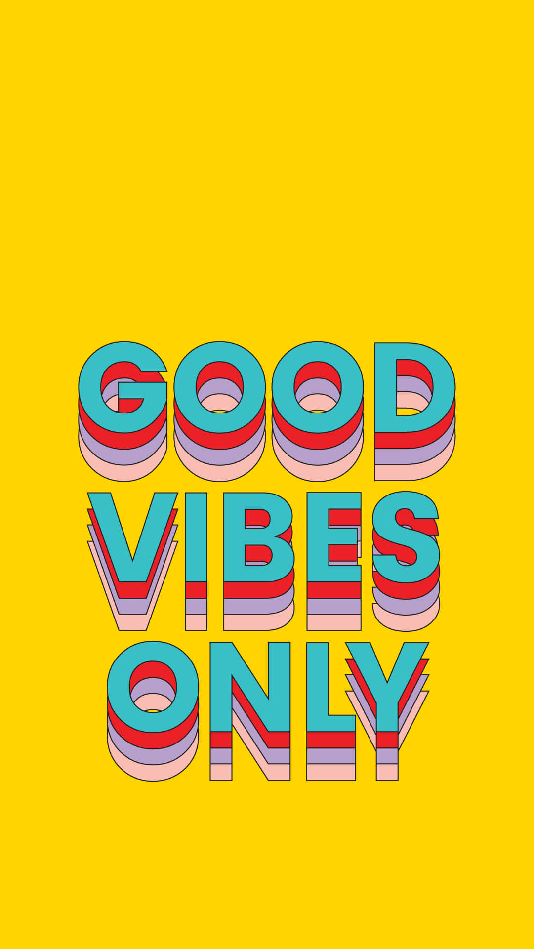 good vibes only - 黃色背景配藍色和紅色字母 壁紙