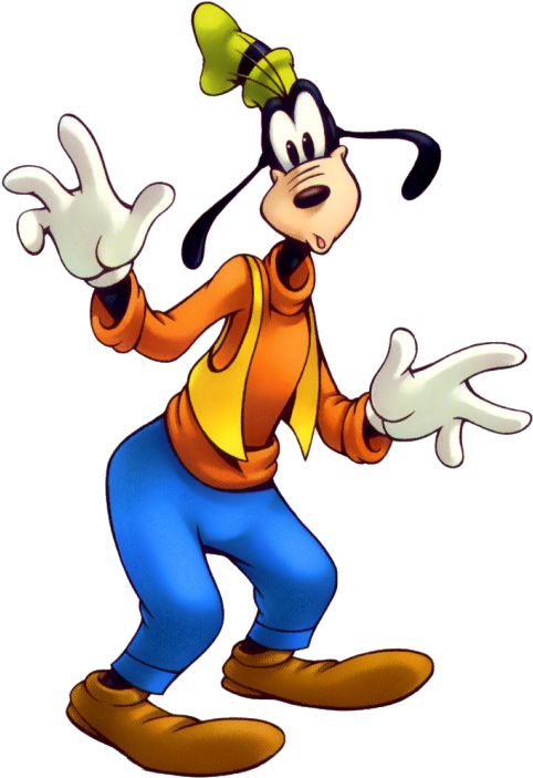 Goofy 角色姿勢 壁紙 — 高飛以經典迪士尼動畫風格，在純黑色背景上愉快地揮動雙手。