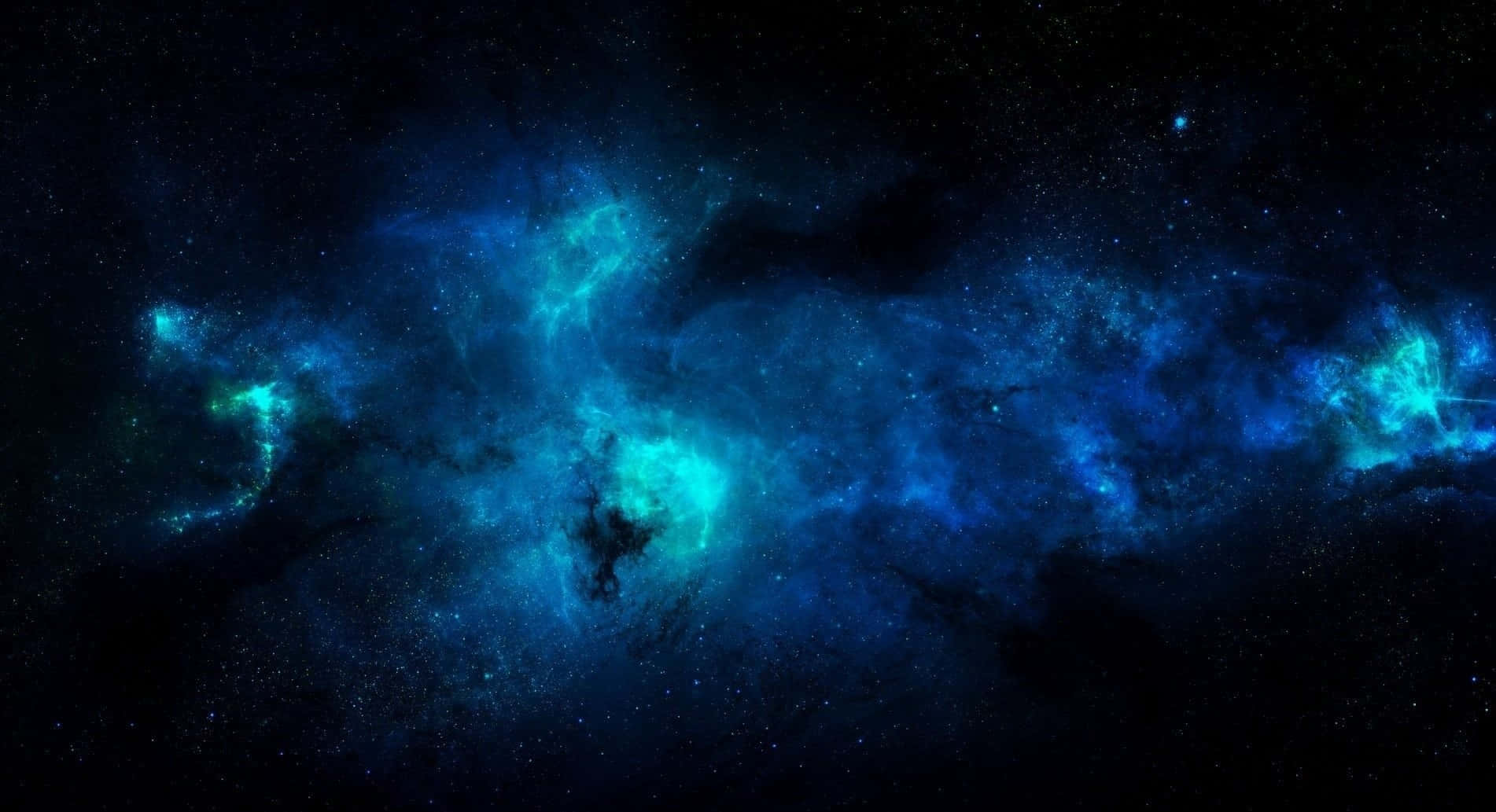 Google 桌面 壁紙 — 宇宙星雲在深藍色和藍綠色中旋轉，映襯著星空，散發出空靈的能量。