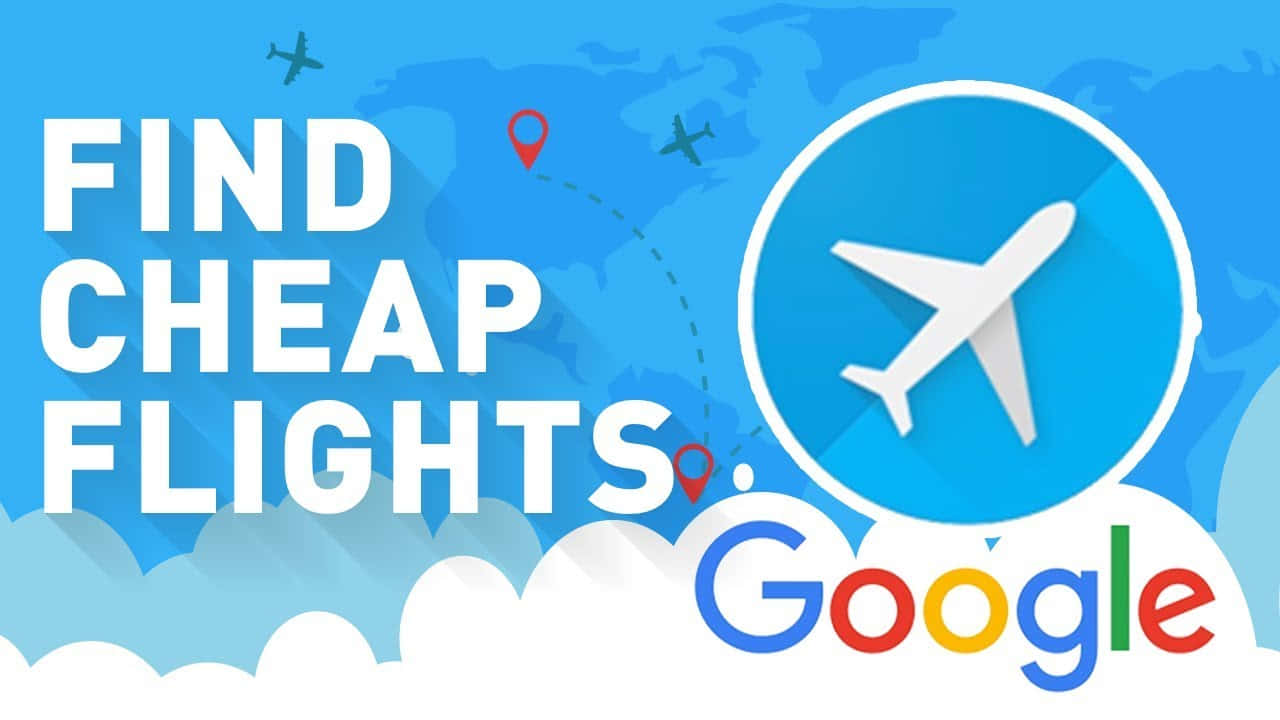 Google 廣告，用於尋找廉價航班，帶有飛機圖標和地圖背景。