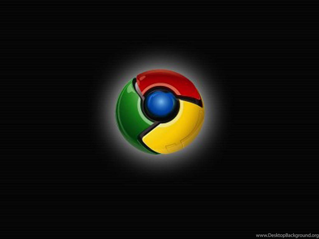 Google Chrome 標誌 壁紙 — 一個發光的Chrome標誌，帶有紅色、綠色、黃色和藍色部分，居中在黑色背景上。