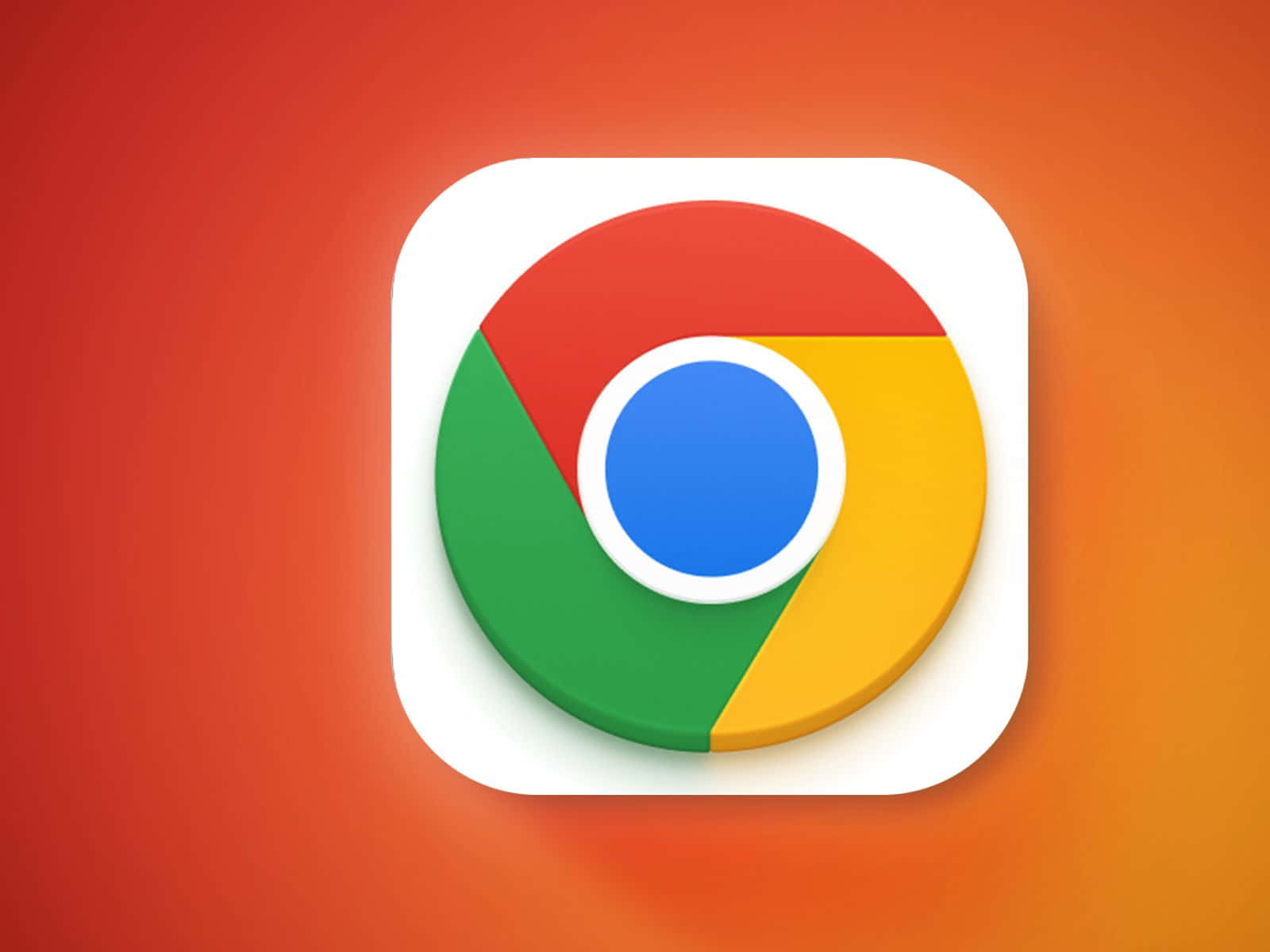 Chrome 滿足您所有網際需求 壁紙 — Google Chrome 應用程式圖示，帶有紅色、綠色、黃色和藍色部分，背景為溫暖的橙色漸變。