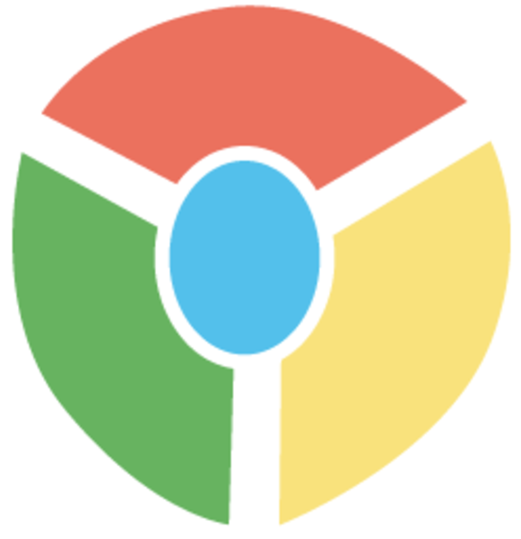 Google Chrome 標誌 壁紙 — 一個風格化的圓形標誌，有四個彩色部分：紅色、綠色、黃色和藍色，由黑色線條分隔。