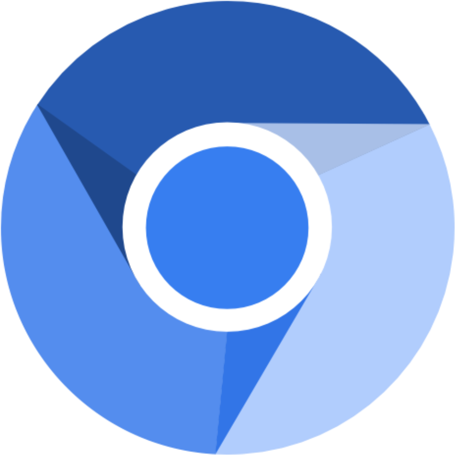 Google Chrome 標誌 壁紙 — 一個風格化的藍色圓形標誌，帶有白色環和三角形部分，背景為黑色。