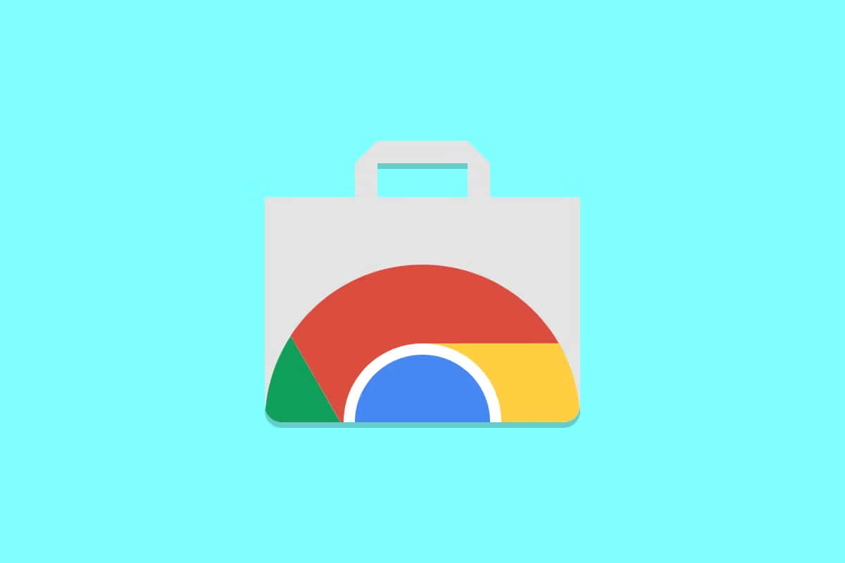 藍色背景上帶有 Google Chrome 標誌的白色購物袋
