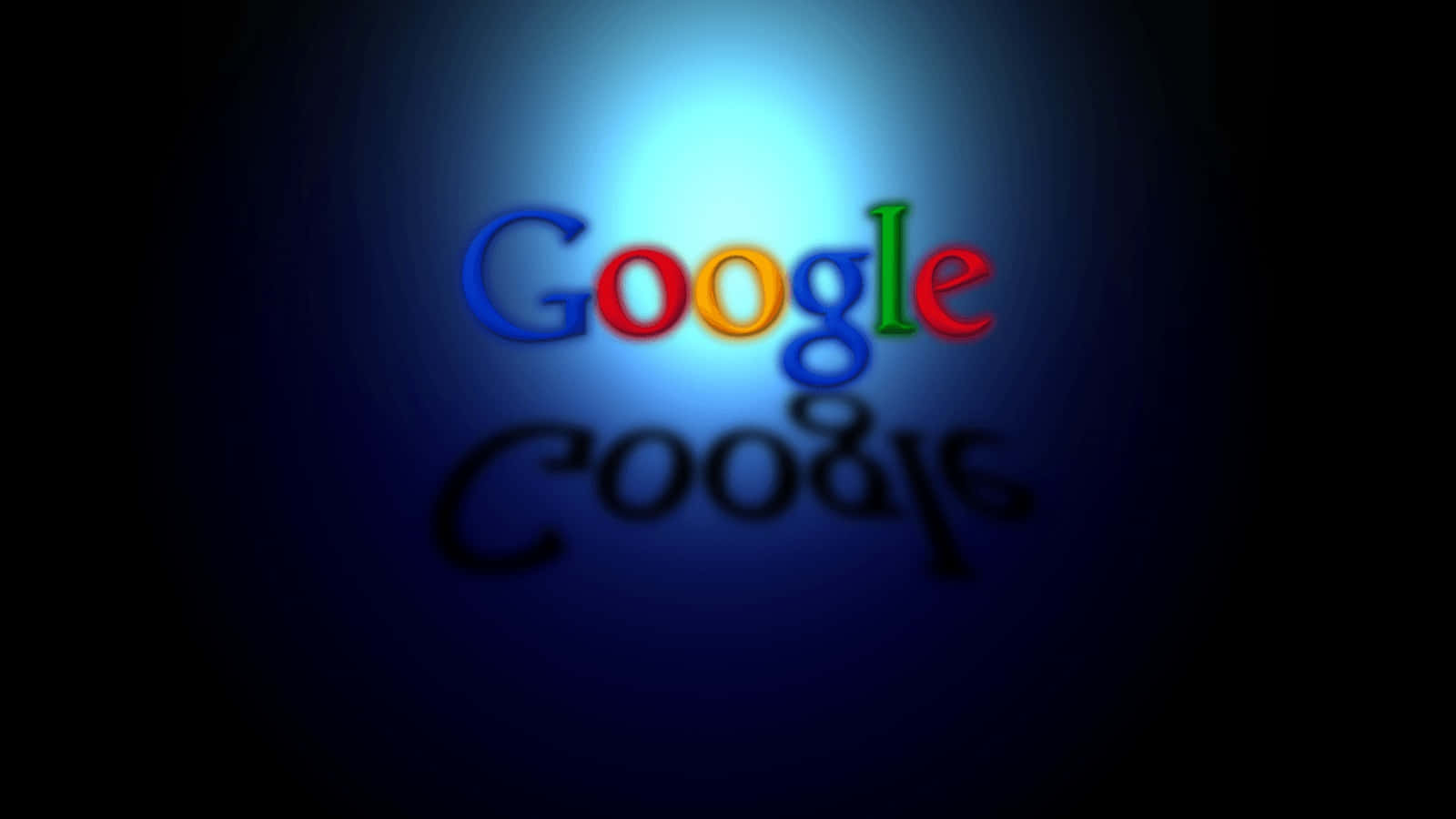 Google Chrome 桌面背景 壁紙 — Google 標誌在深色背景上發出明亮的藍光，帶有微弱的陰影反射。