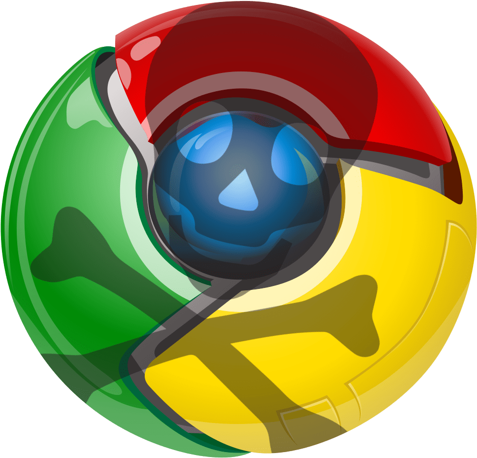 Google Chrome標誌戴Poké Ball帽子 壁紙 — 一個帶有紅色、綠色和黃色部分以及藍色鏡片眼睛的光澤鉻球。