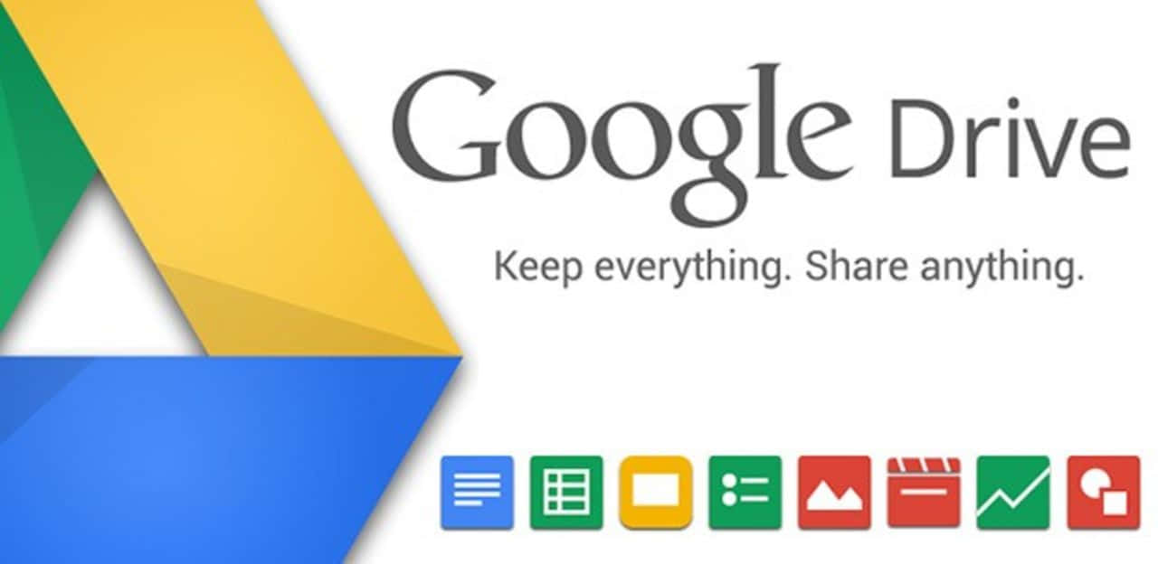 附標語的 Google Drive 圖標 壁紙 — Google Drive 標誌，採用彩色三角形設計，白色背景上帶有應用程式圖示。