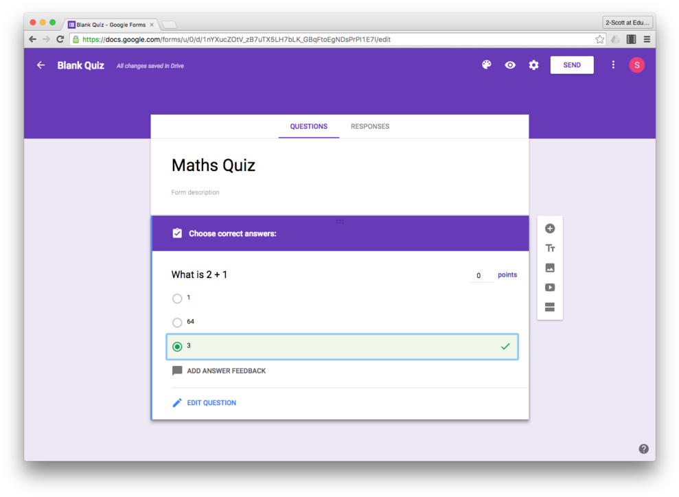Google Forms 數學測驗創作 壁紙 — Google Forms 數學測驗介面，顯示一個問題，答案3被選中並標記為正確。