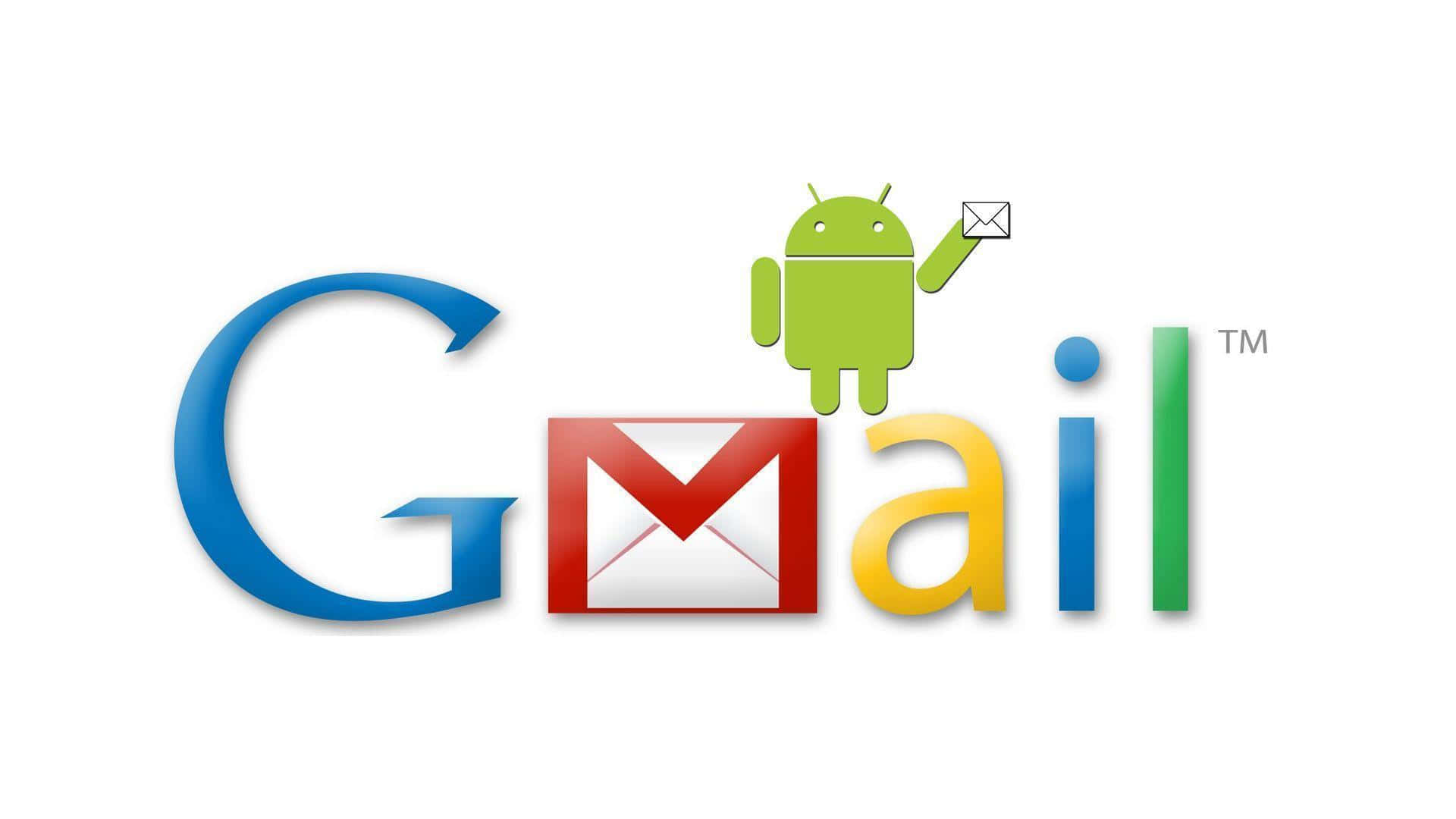 Google Gmail 標誌，Android 吉祥物手持信封。
