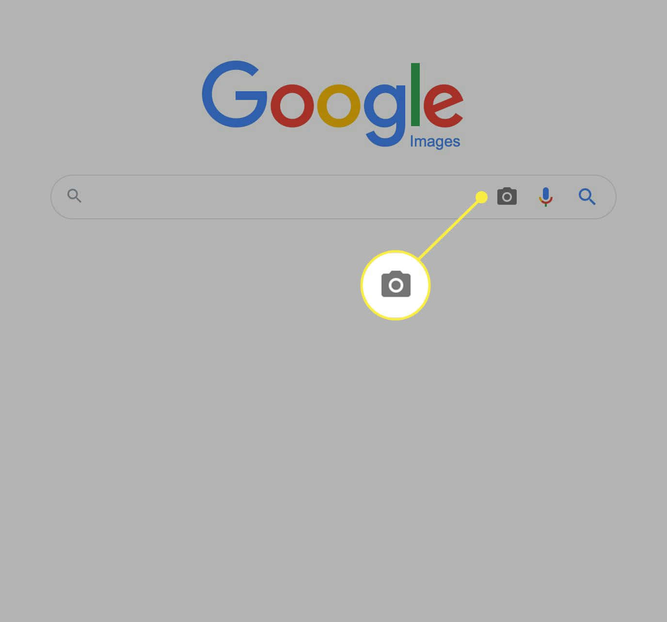 Google 圖片搜尋列，相機上傳按鈕被突出顯示。