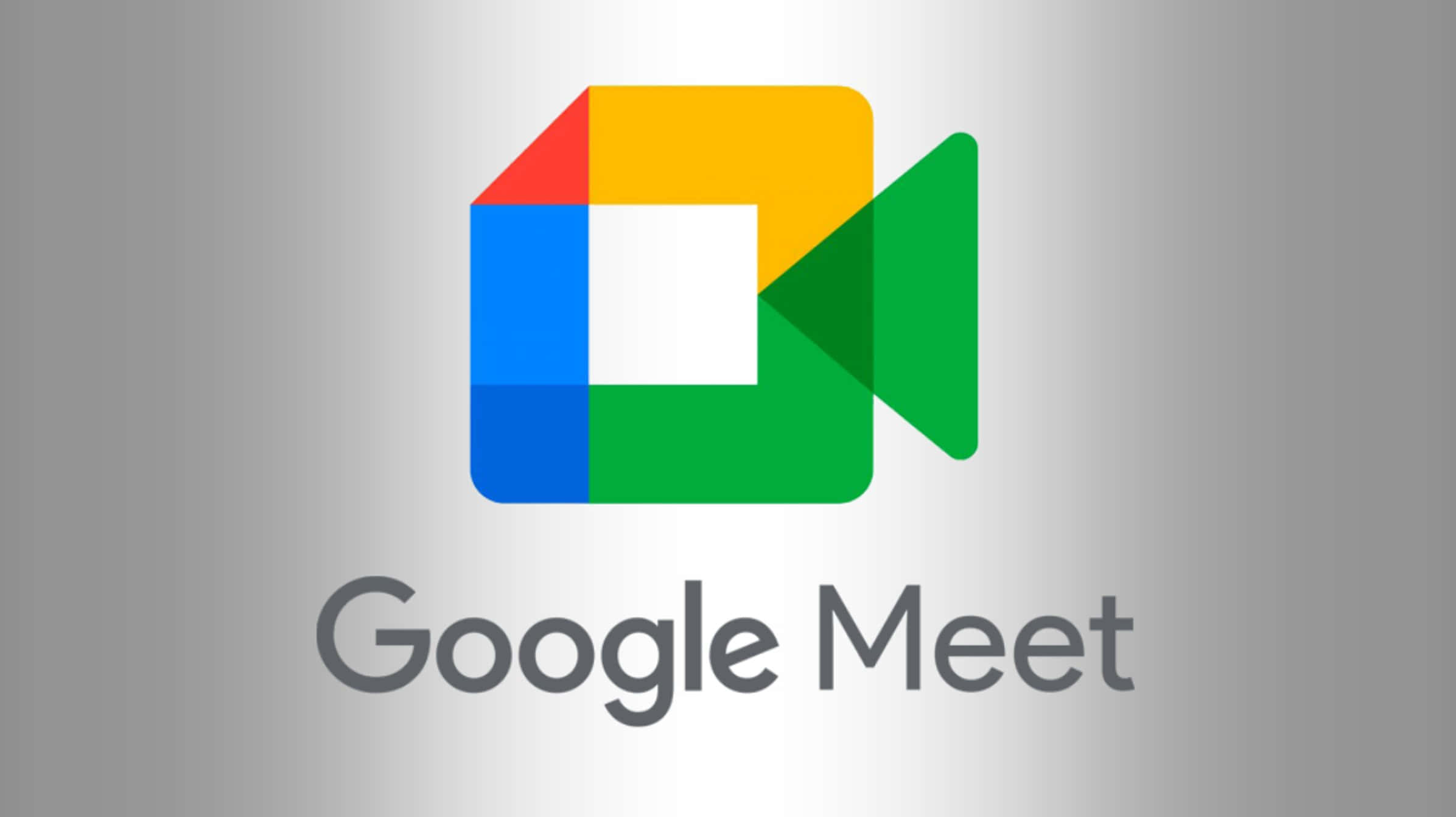 Google Meet 虛擬會議實況 壁紙 — Google Meet 標誌，帶有彩色幾何圖示，背景為漸變銀色。