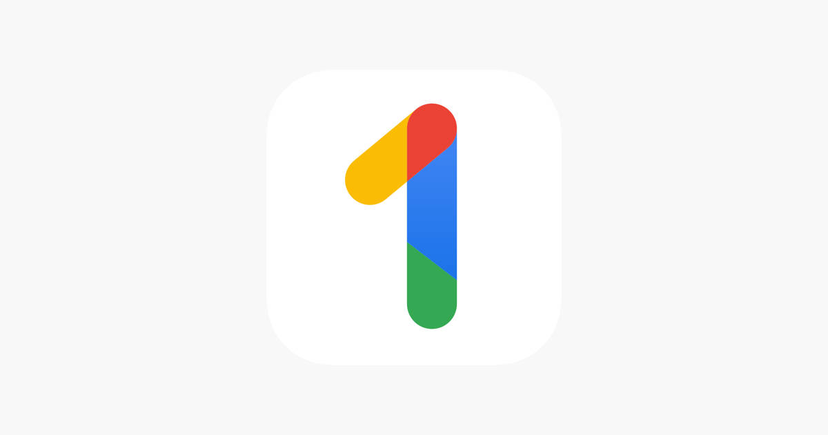 Google One 標誌 壁紙 — 在淺灰色背景上，以Google標誌性的多色風格呈現的極簡數字一數位圖示。