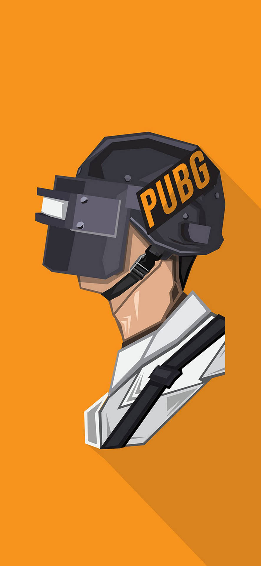 橙色背景上穿著PUBG頭盔和背心的玩家