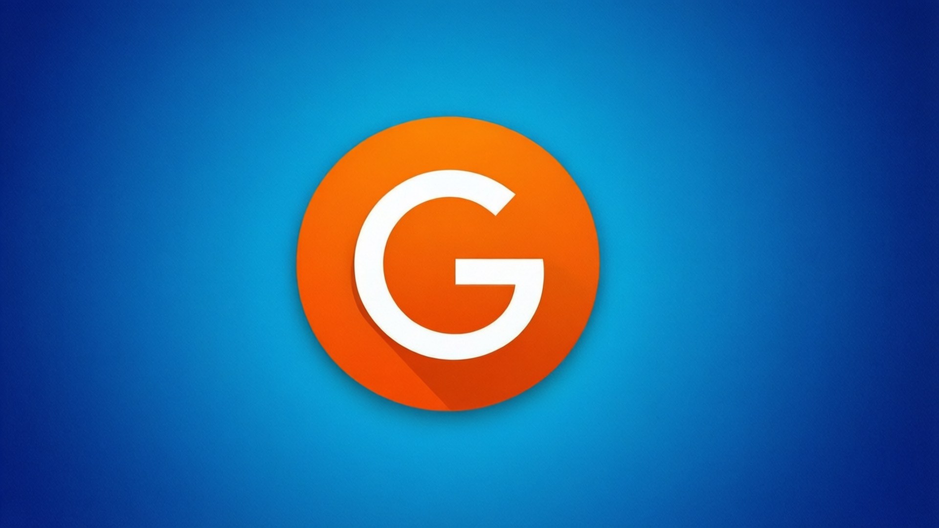 Google 標誌，白色 G 在橙色圓圈內，背景為藍色漸變