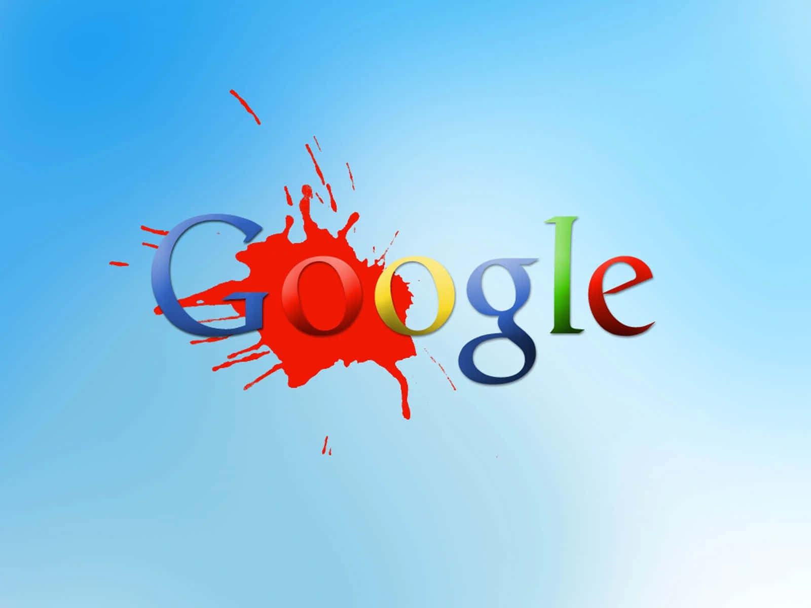 Google 搜尋首頁 壁紙 — Google 標誌，帶有紅色油漆飛濺，背景為柔和藍色漸變。