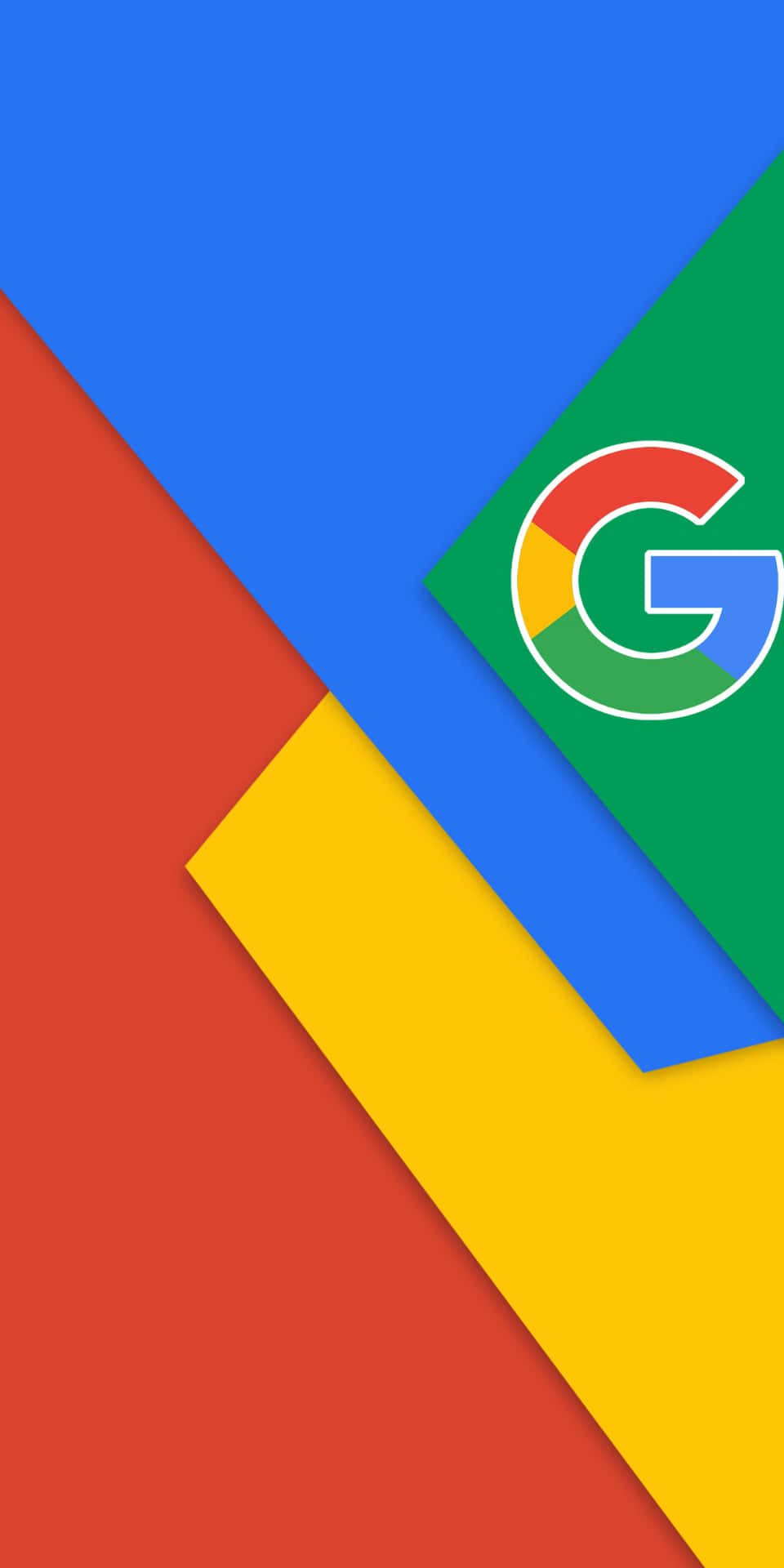 Google 標誌在色彩繽紛的幾何背景上，帶有藍色、紅色、黃色和綠色面板。