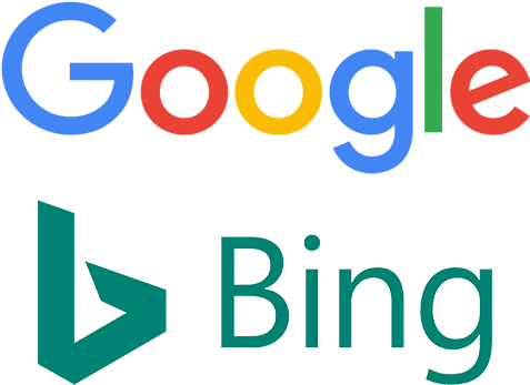Google與Bing標誌 壁紙 — Google 和 Bing 的標誌並排顯示在黑色背景上，帶有鮮豔多彩的文字。