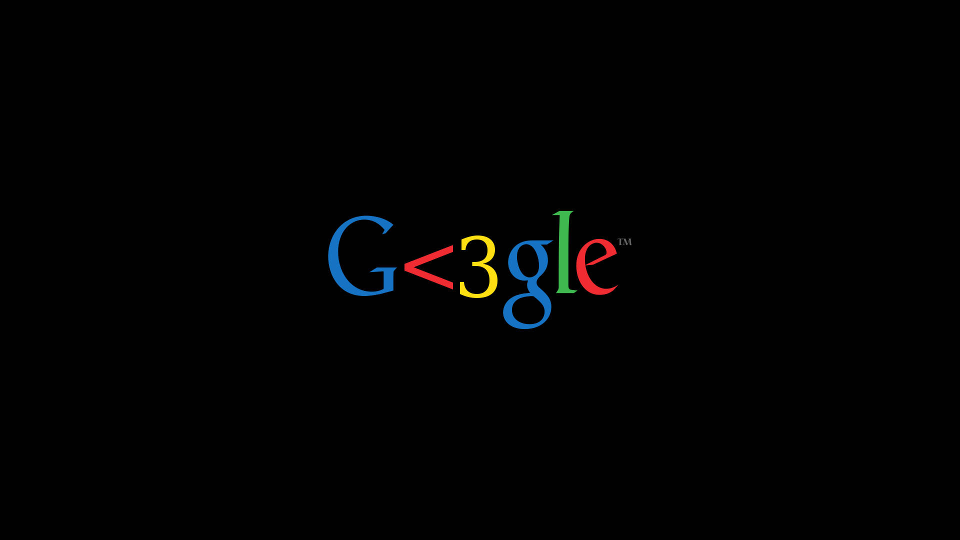 Google標誌，心形符號取代字母o，黑色背景