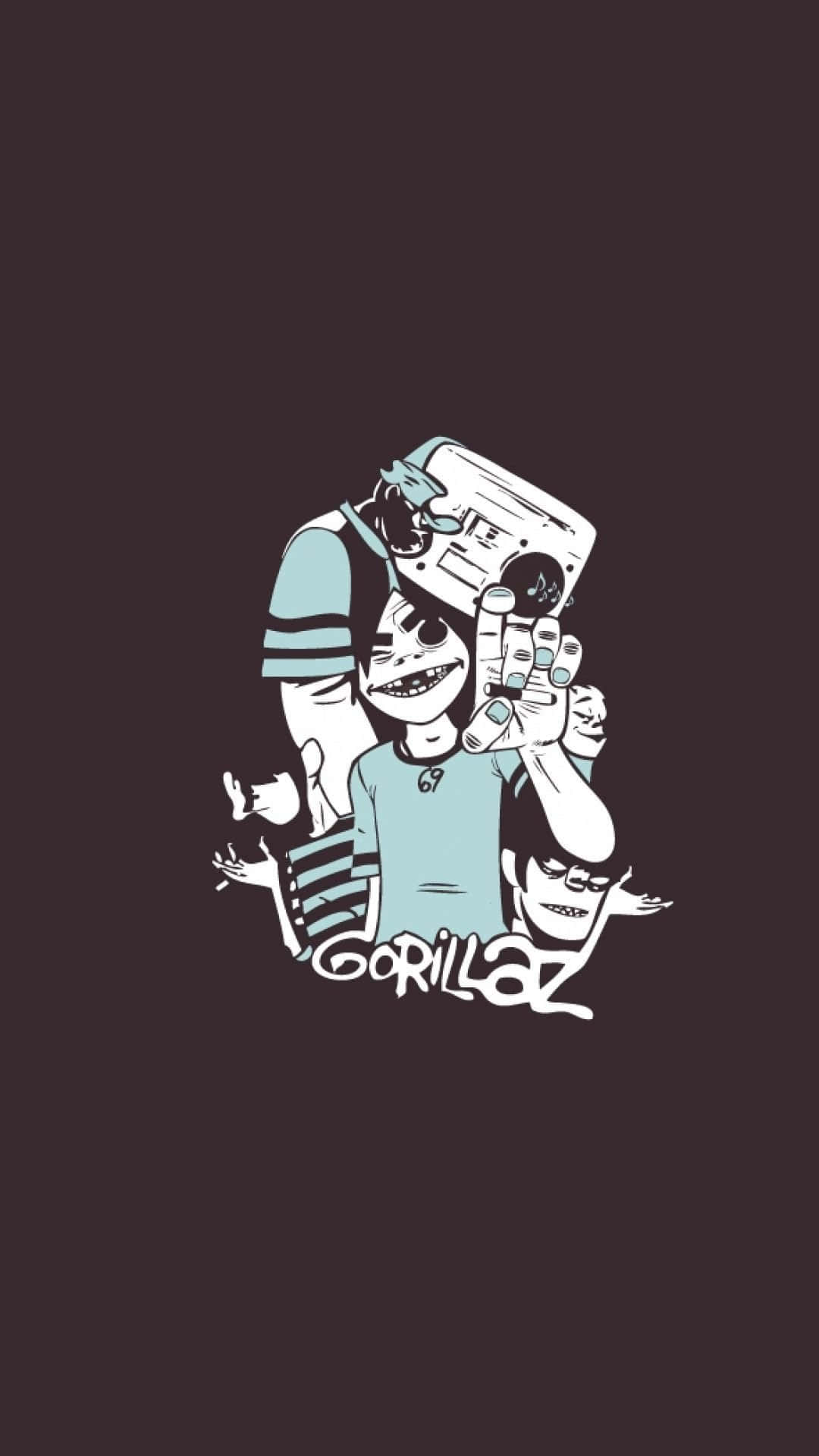 Gorillaz 卡通角色手持帶有塗鴉風格文字的手提音箱