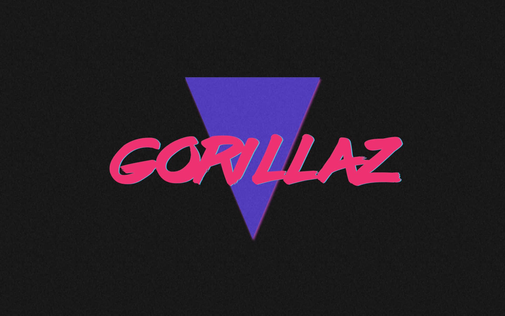 Gorillaz 標誌，在黑色背景上帶有粉紅色文字和紫色三角形。